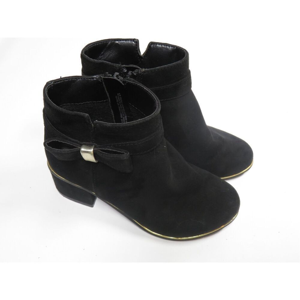 Children’s Place Faux Black Suede Dress Ankle Booties Zip Bow Heel Girls 12